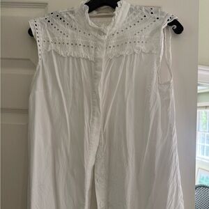 elie tahari white sleeveless blouse w eyelet detail